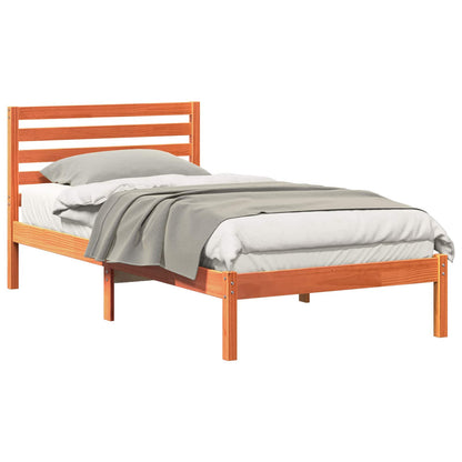 Bed Frame with Headboard Wax Brown 100 x 200 cm Solid Pine Wood