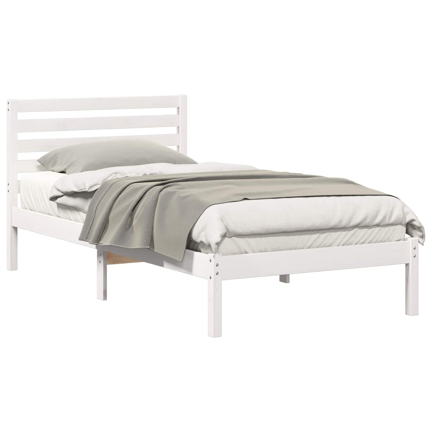 Bed Frame with Headboard White 90 x 190 cm Solid Pine Wood