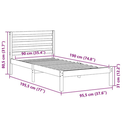 Bed Frame with Headboard White 90 x 190 cm Solid Pine Wood