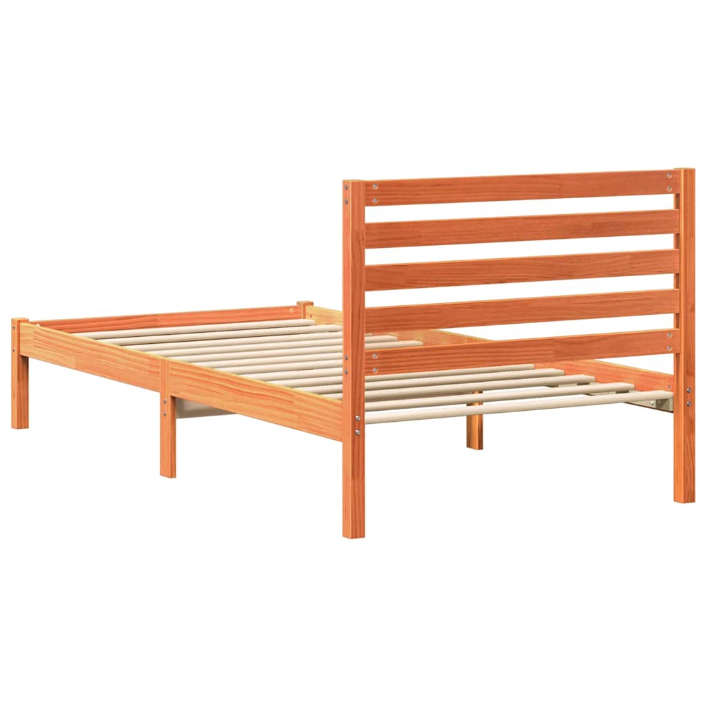 Bed Frame with Headboard Wax Brown 90 x 190 cm Solid Pine Wood
