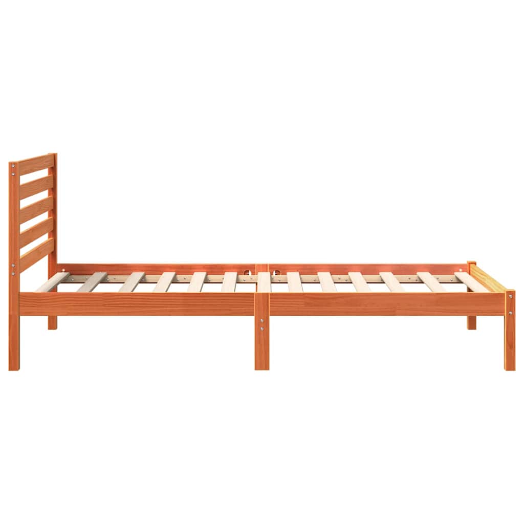 Bed Frame with Headboard Wax Brown 90 x 190 cm Solid Pine Wood