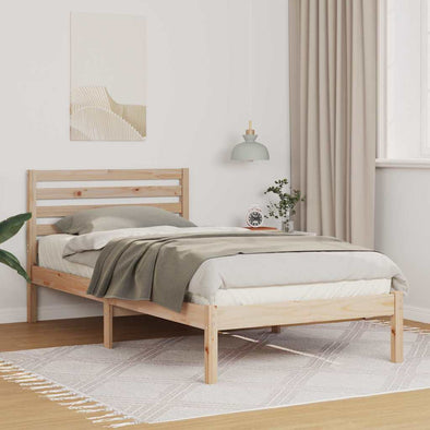 with Headboard Brown 75 x 190 cm Solid pine wood