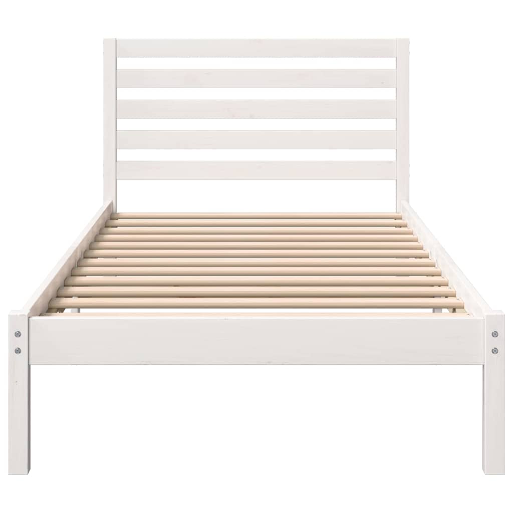 Bed Frame with Headboard White 75 x 190 cm Solid Pine Wood