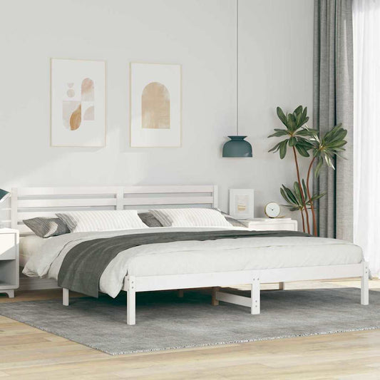 Bed Frame with Headboard White 200 x 200 cm Solid Pine Wood