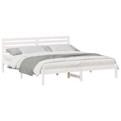 Bed Frame with Headboard White 200 x 200 cm Solid Pine Wood