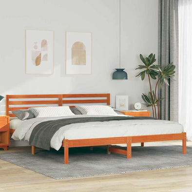 with Headboard Wax brown 200 x 200 cm Solid pine wood