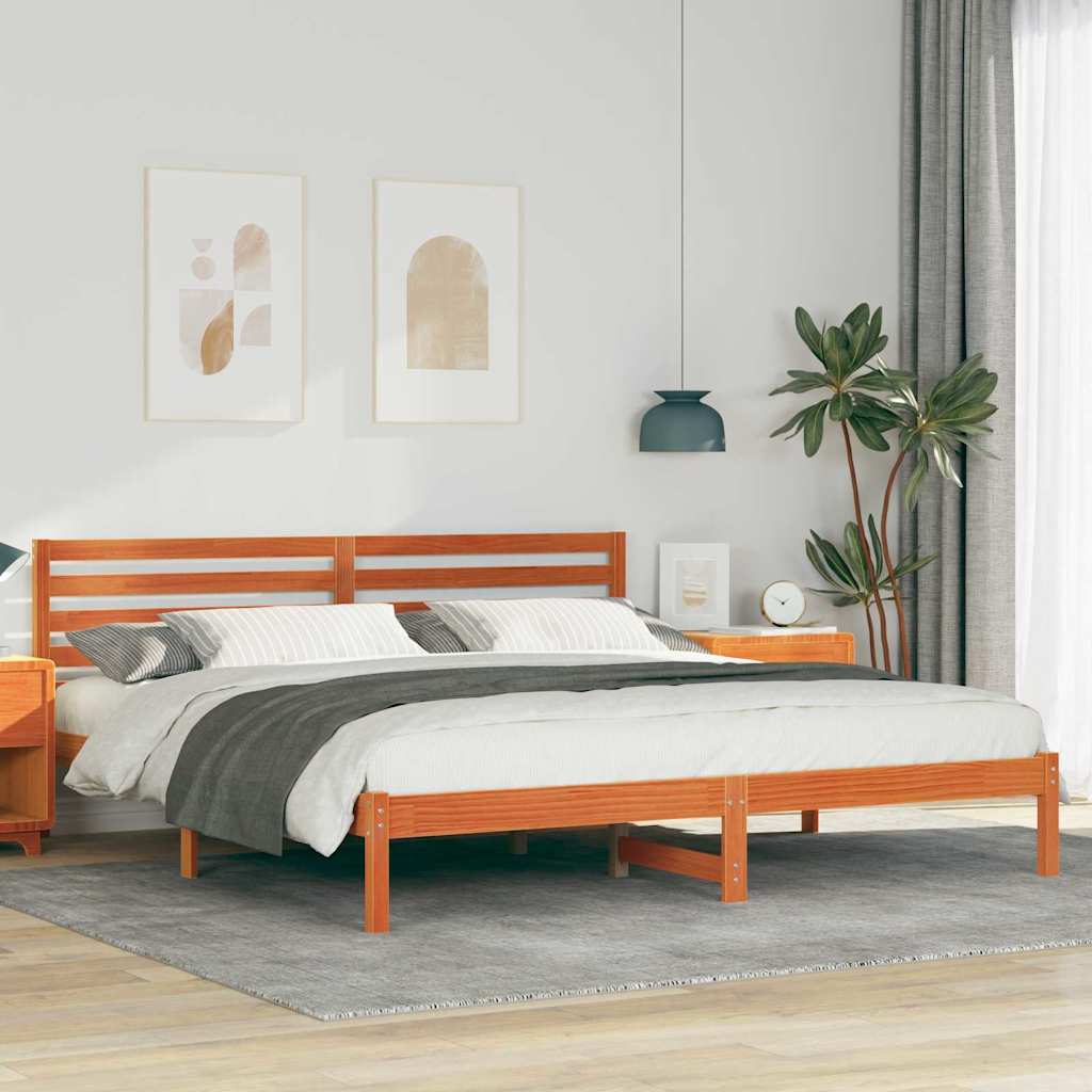 Bed Frame with Headboard Wax Brown 180 x 200 cm Solid Pine Wood