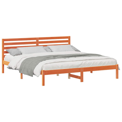 Bed Frame with Headboard Wax Brown 180 x 200 cm Solid Pine Wood