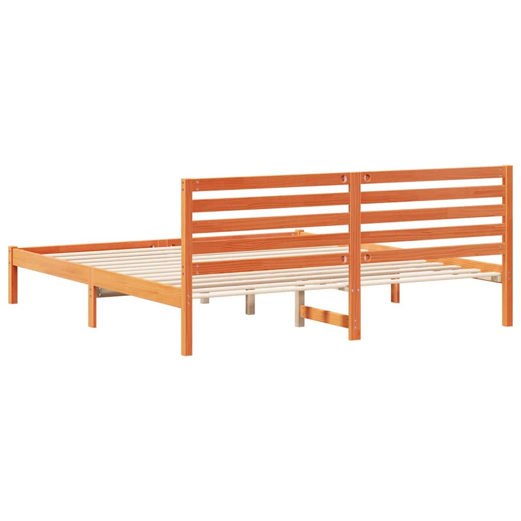 Bed Frame with Headboard Wax Brown 180 x 200 cm Solid Pine Wood
