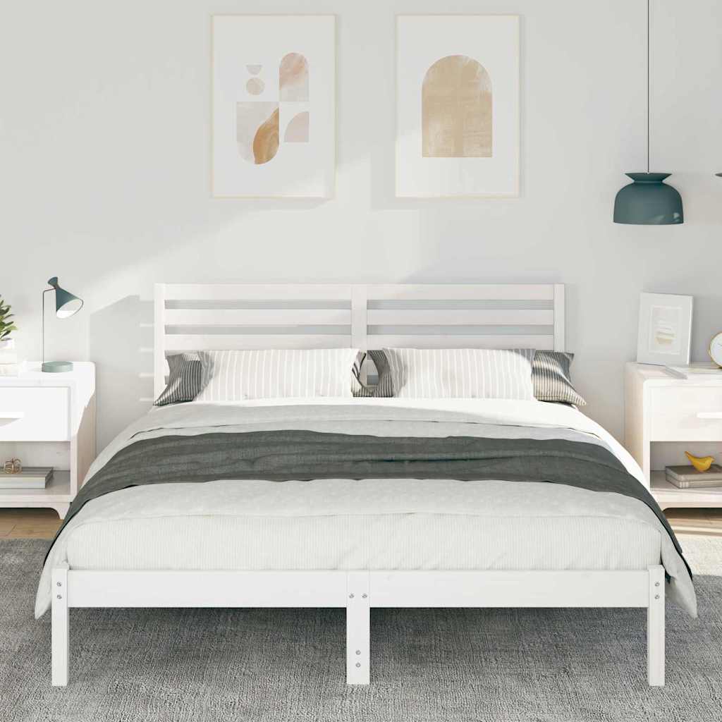 Bed Frame with Headboard White 160 x 200 cm Solid Pine Wood
