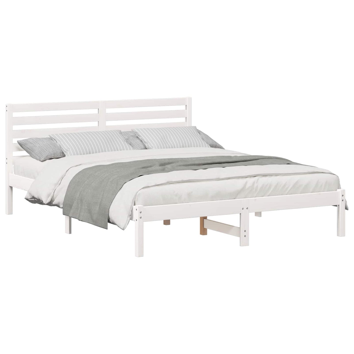 Bed Frame with Headboard White 160 x 200 cm Solid Pine Wood