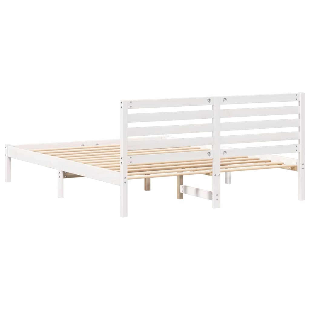 Bed Frame with Headboard White 160 x 200 cm Solid Pine Wood