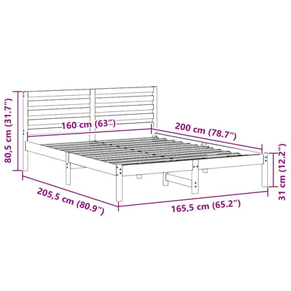 Bed Frame with Headboard White 160 x 200 cm Solid Pine Wood