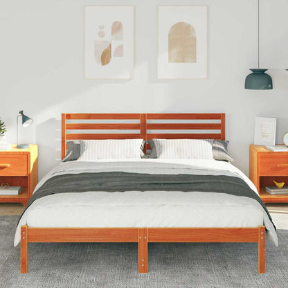 Bed Frame with Headboard Wax Brown 160 x 200 cm Solid Pine Wood