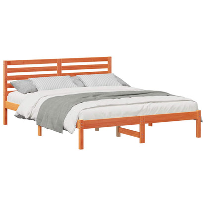 Bed Frame with Headboard Wax Brown 160 x 200 cm Solid Pine Wood