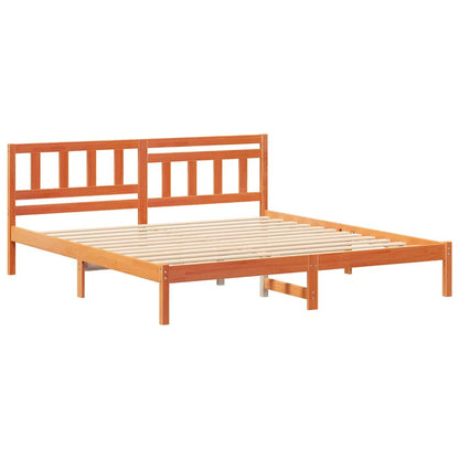Bed Frame with Headboard Wax Brown 160 x 200 cm Solid Pine Wood