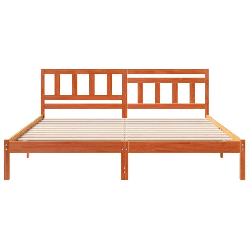 Bed Frame with Headboard Wax Brown 160 x 200 cm Solid Pine Wood