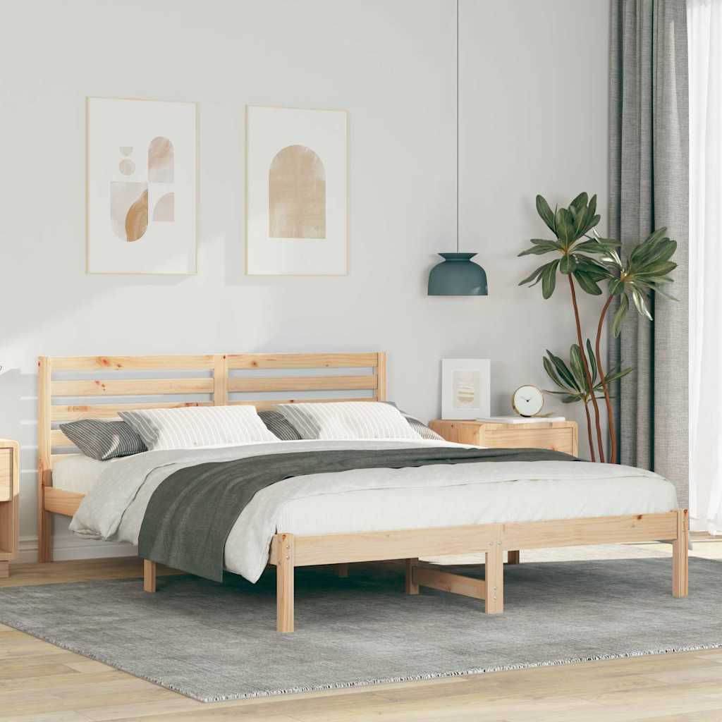 Bed Frame with Headboard Brown 150 x 200 cm Solid Pine Wood