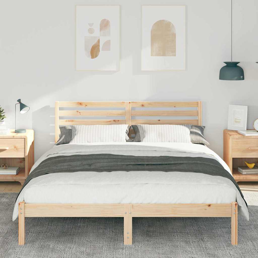 Bed Frame with Headboard Brown 150 x 200 cm Solid Pine Wood