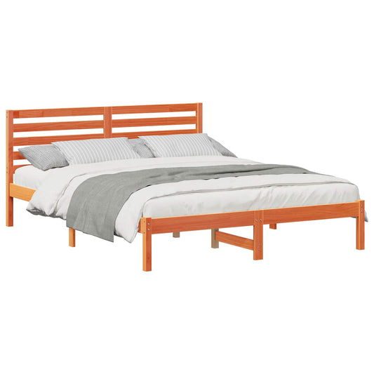 Bed Frame with Headboard Wax Brown 150 x 200 cm Solid Pine Wood