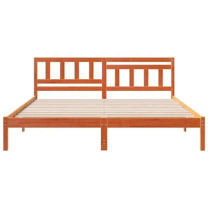 Bed Frame with Headboard Wax Brown 150 x 200 cm Solid Pine Wood