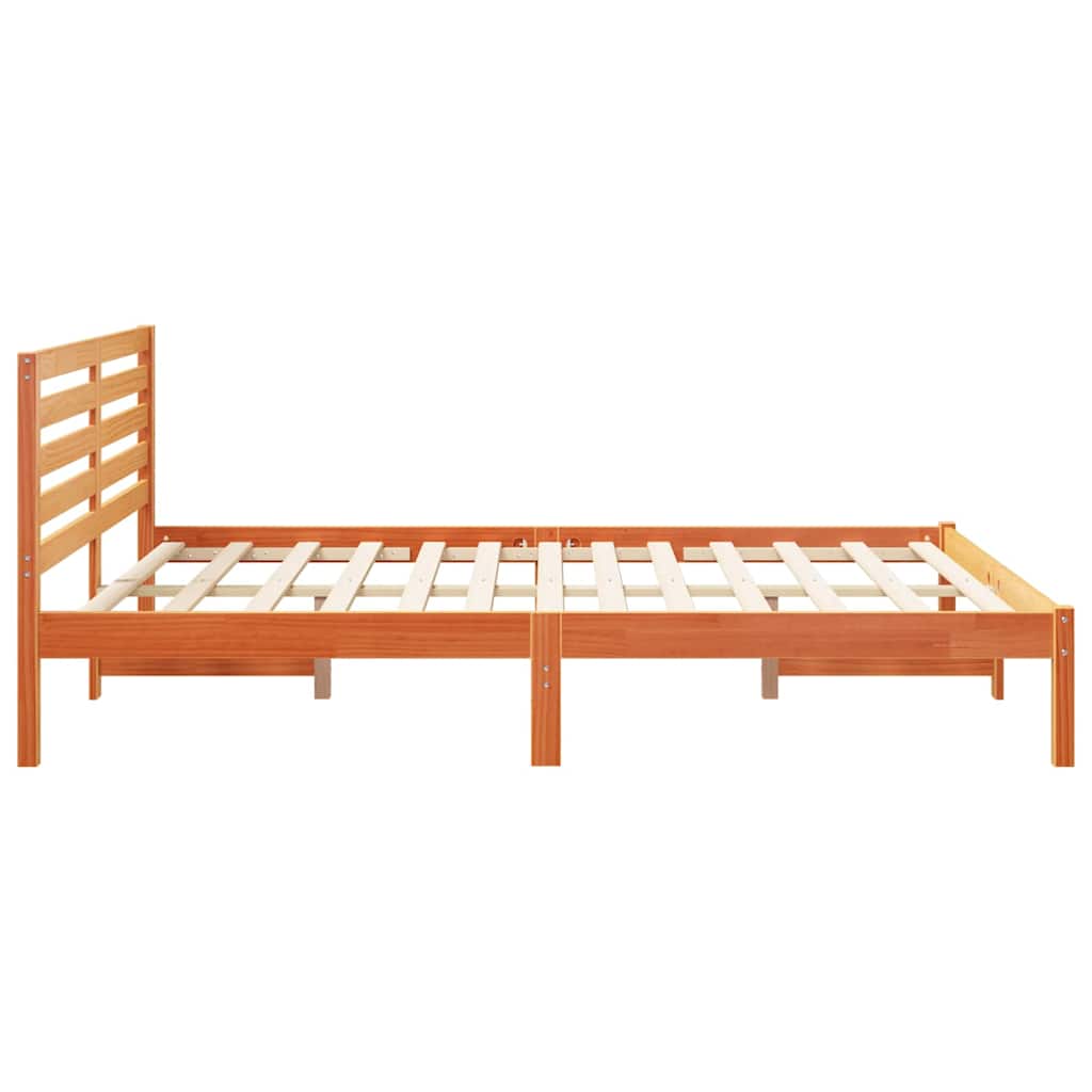 Bed Frame with Headboard Wax Brown 150 x 200 cm Solid Pine Wood