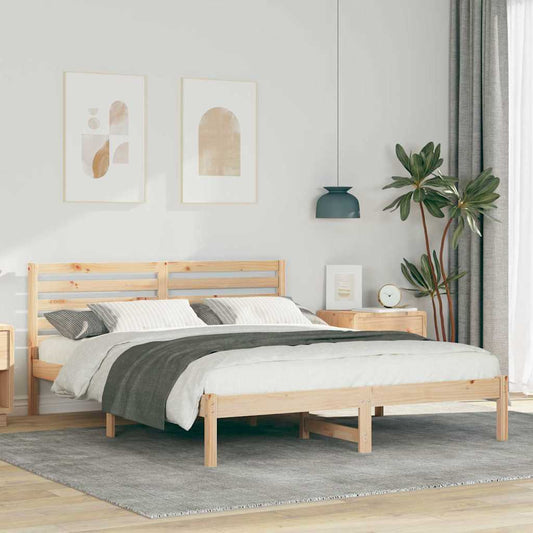 Bed Frame with Headboard Brown 140 x 200 cm Solid Pine Wood