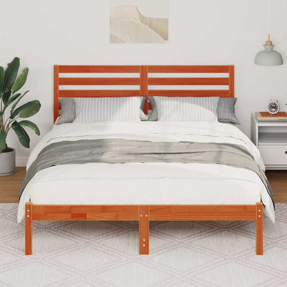 Bed Frame with Headboard Wax Brown 120 x 190 cm Solid Pine Wood