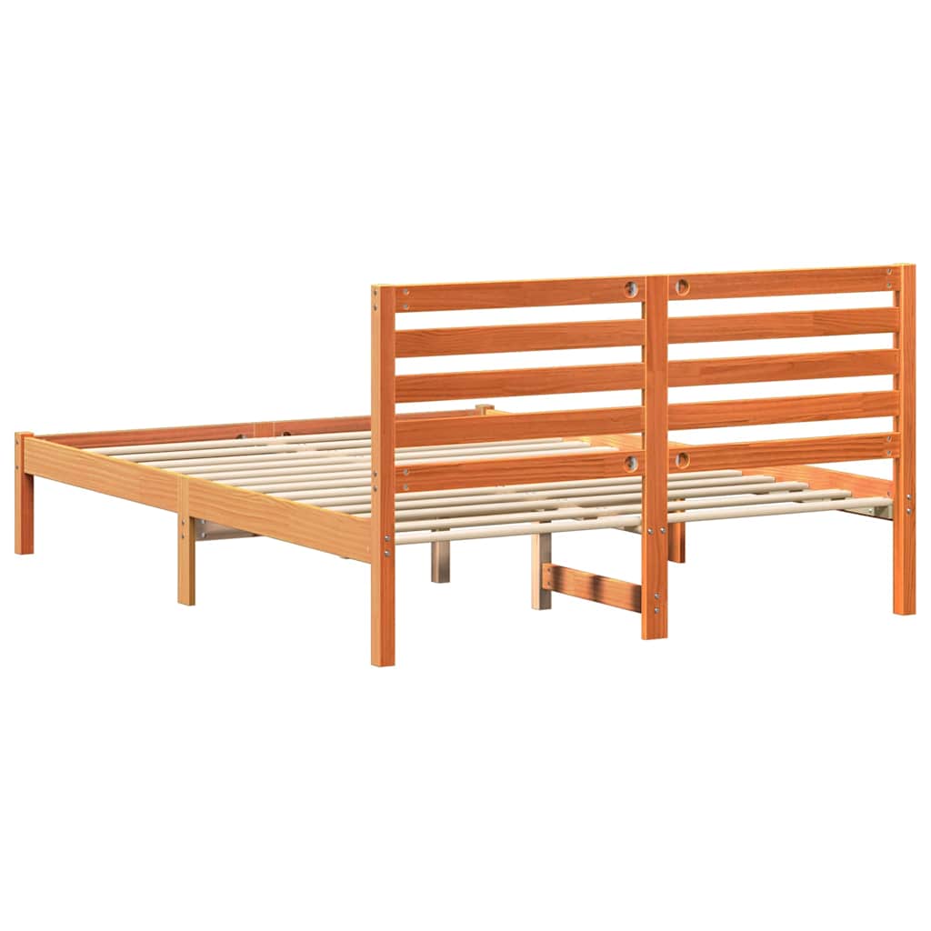 Bed Frame with Headboard Wax Brown 120 x 190 cm Solid Pine Wood