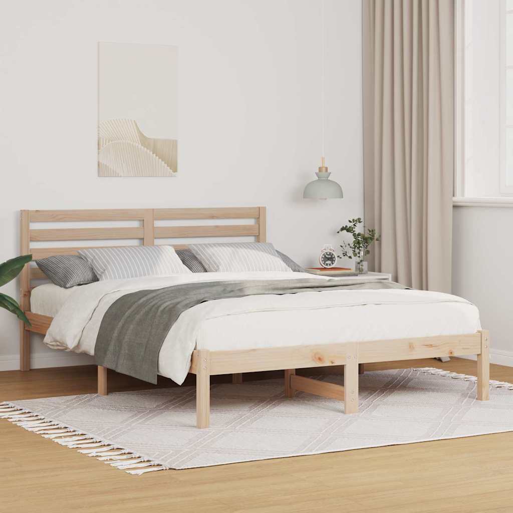 Bed Frame with Headboard Brown 140 x 190 cm Solid Pine Wood