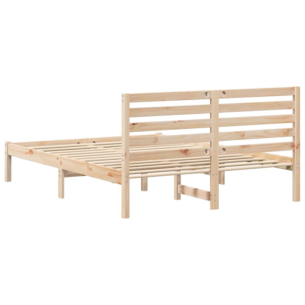 Bed Frame with Headboard Brown 140 x 190 cm Solid Pine Wood