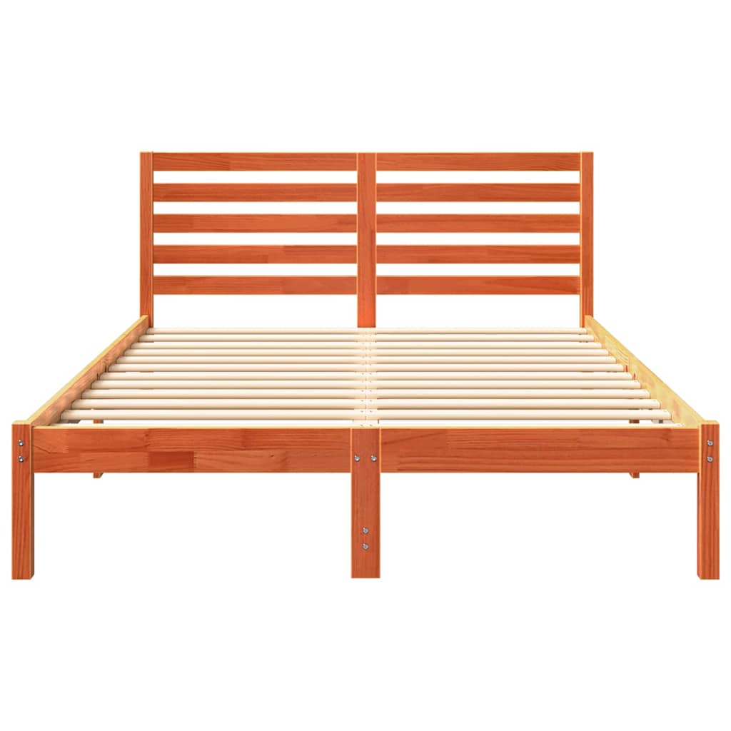 Bed Frame with Headboard Wax Brown 140 x 190 cm Solid Pine Wood