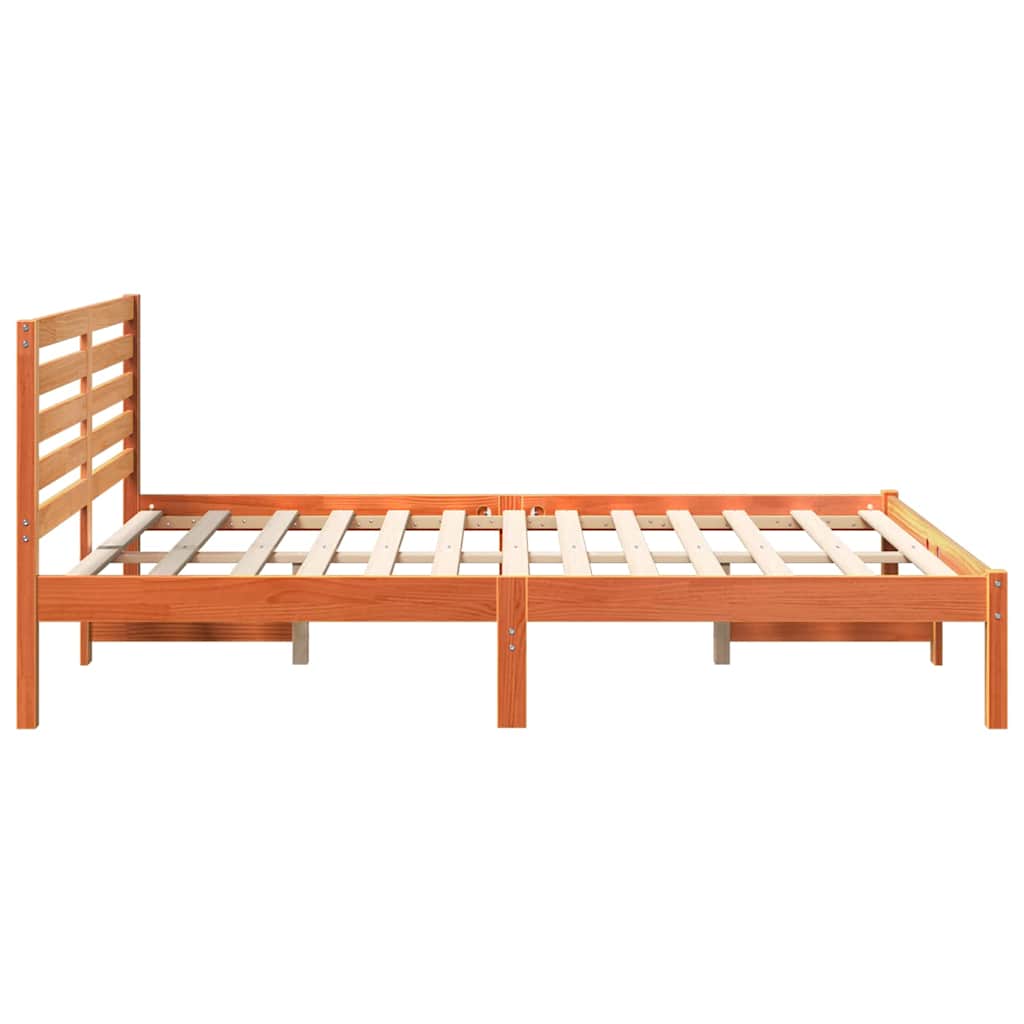Bed Frame with Headboard Wax Brown 140 x 190 cm Solid Pine Wood