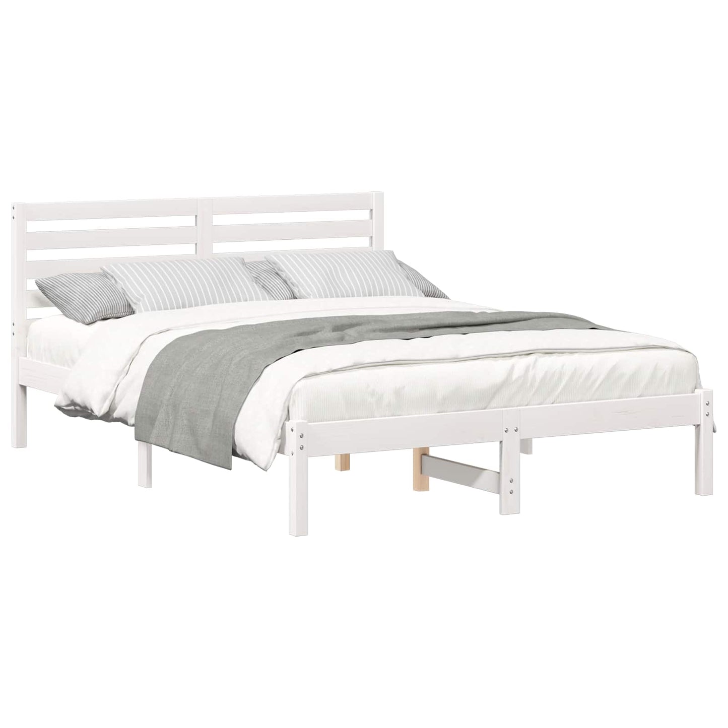 Bed Frame with Headboard White 135 x 190 cm Solid Pine Wood