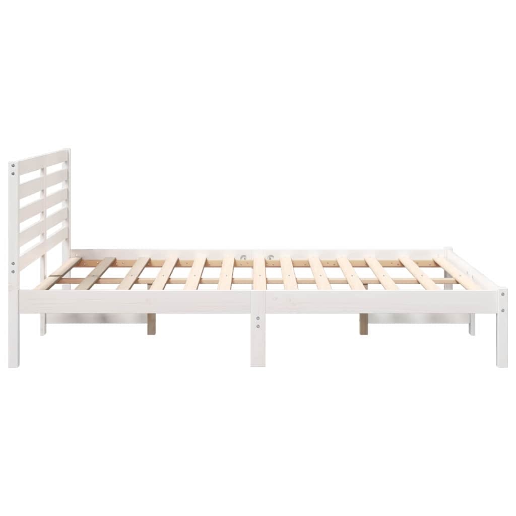Bed Frame with Headboard White 135 x 190 cm Solid Pine Wood
