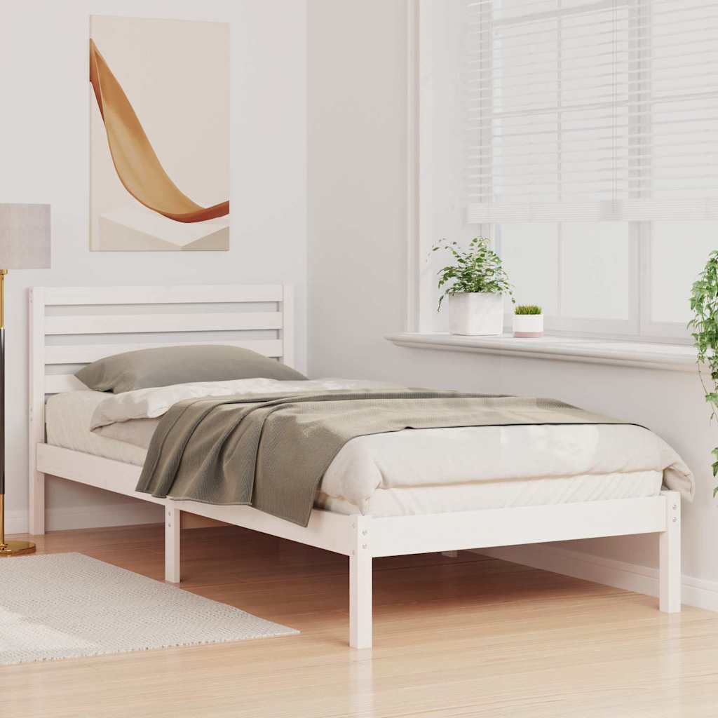 Bed Frame with Headboard White 90 x 210 cm Solid Pine Wood