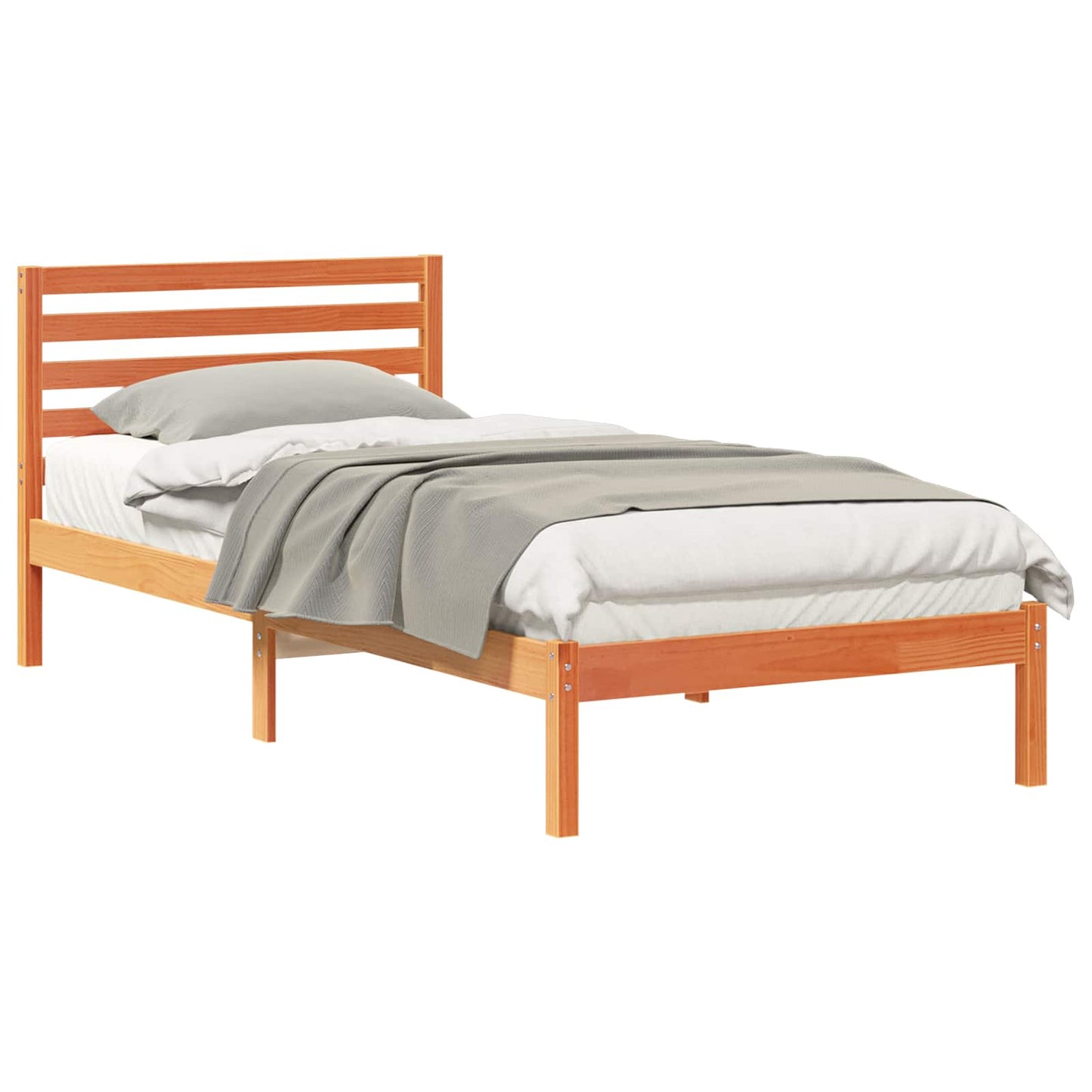 Bed Frame with Headboard Wax Brown 90 x 210 cm Solid Pine Wood