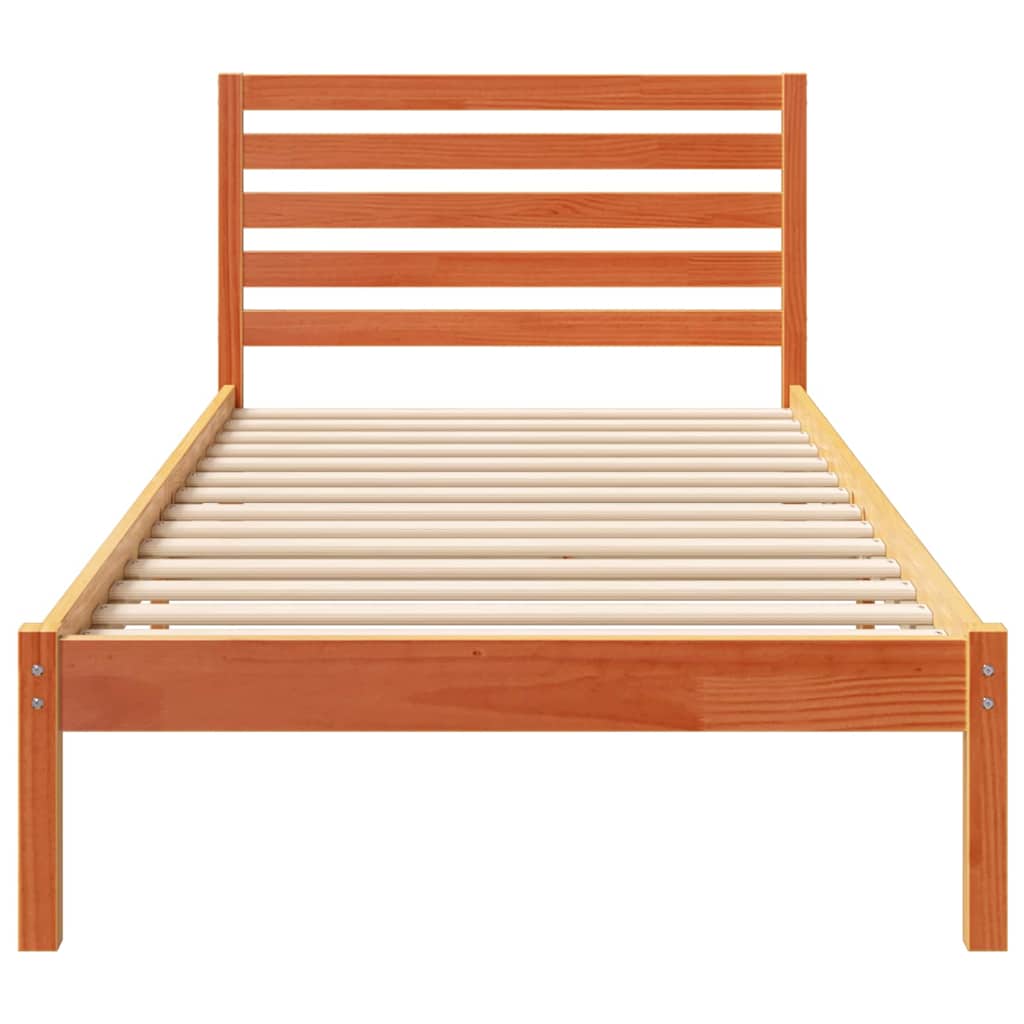 Bed Frame with Headboard Wax Brown 90 x 210 cm Solid Pine Wood