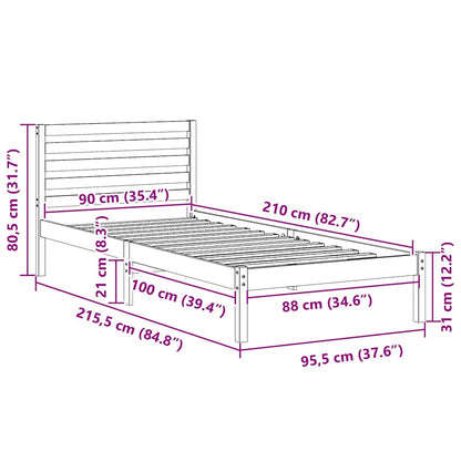 Bed Frame with Headboard Wax Brown 90 x 210 cm Solid Pine Wood