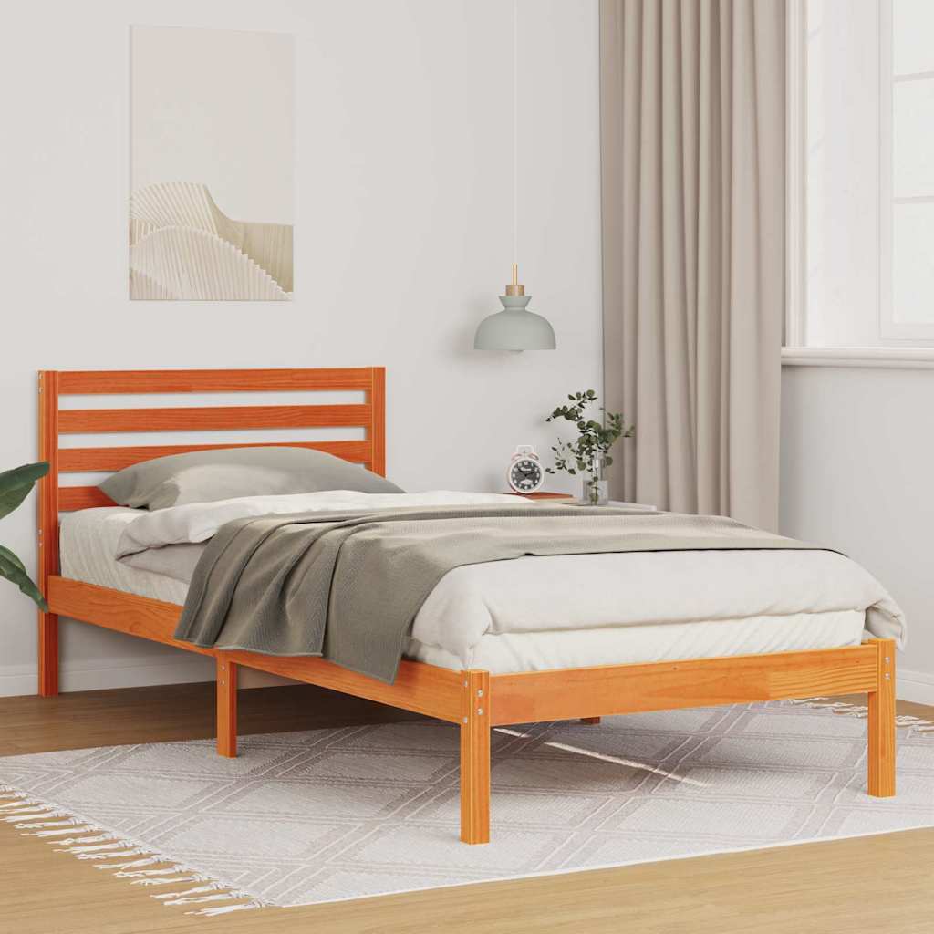 Bed Frame with Headboard Wax Brown 100 x 210 cm Solid Pine Wood