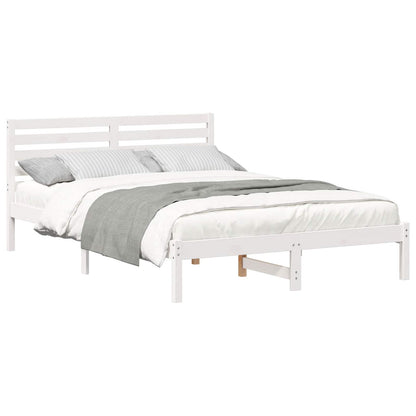 Bed Frame with Headboard White 140 x 210 cm Solid Pine Wood