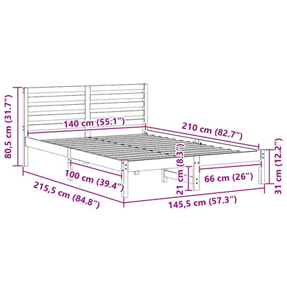 Bed Frame with Headboard White 140 x 210 cm Solid Pine Wood