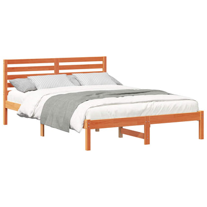 Bed Frame with Headboard Wax Brown 140 x 210 cm Solid Pine Wood