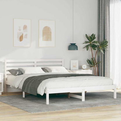 Bed Frame with Headboard White 160 x 210 cm Solid Pine Wood