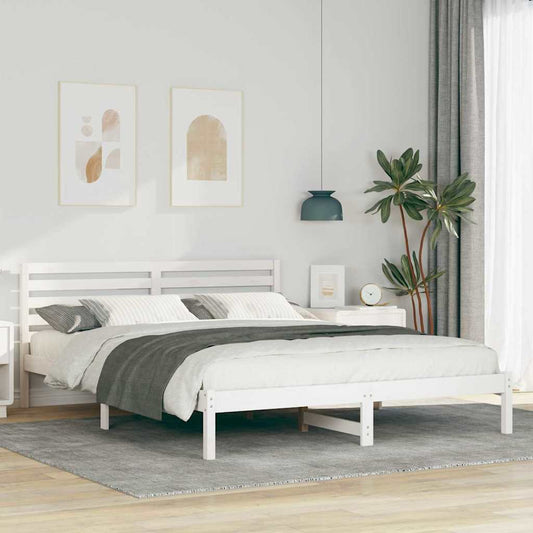 Bed Frame with Headboard White 160 x 210 cm Solid Pine Wood