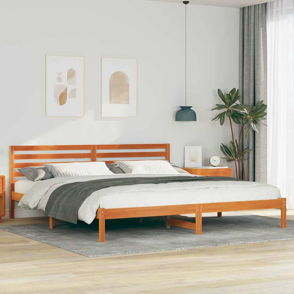 Bed Frame with Headboard Wax Brown 200 x 210 cm Solid Pine Wood