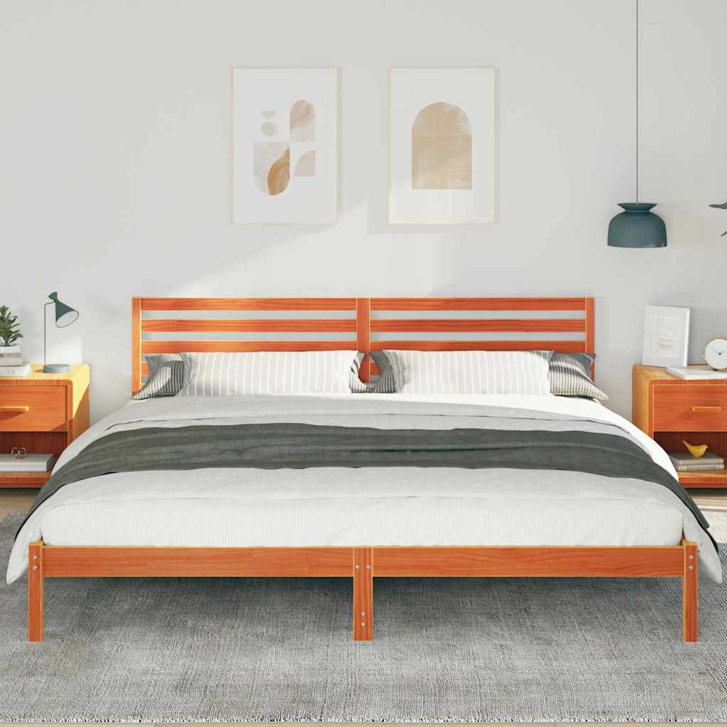 Bed Frame with Headboard Wax Brown 200 x 210 cm Solid Pine Wood