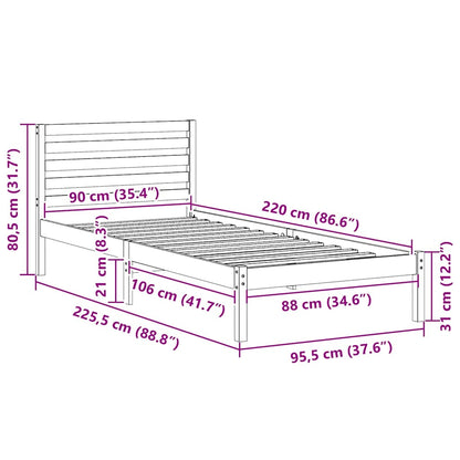 Bed Frame with Headboard Brown 90 x 220 cm Solid Pine Wood