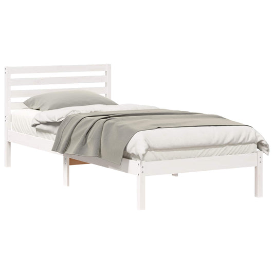Bed Frame with Headboard White 90 x 220 cm Solid Pine Wood