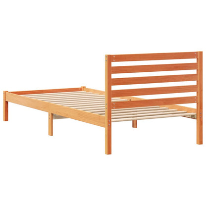 Bed Frame with Headboard Wax Brown 90 x 220 cm Solid Pine Wood